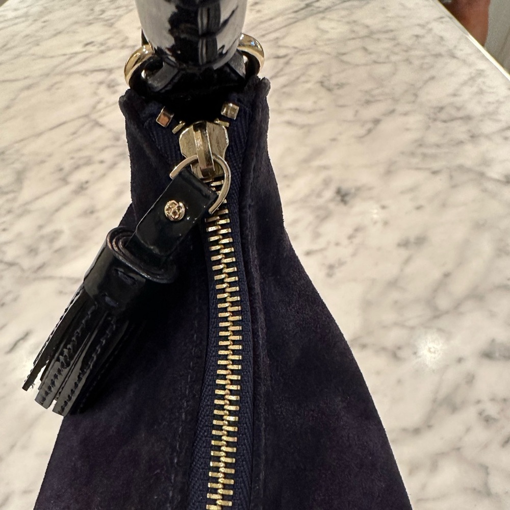 Kate Spade New York Suede Handbag - navy blue suede with patent leather - Picture 8 of 14